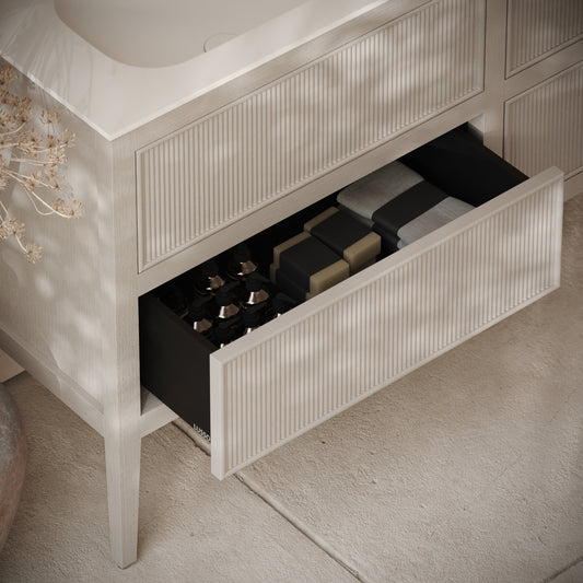 Hampton Velvet Beige Floorstanding Double Vanity Unit with Matte White Basin 1600mm