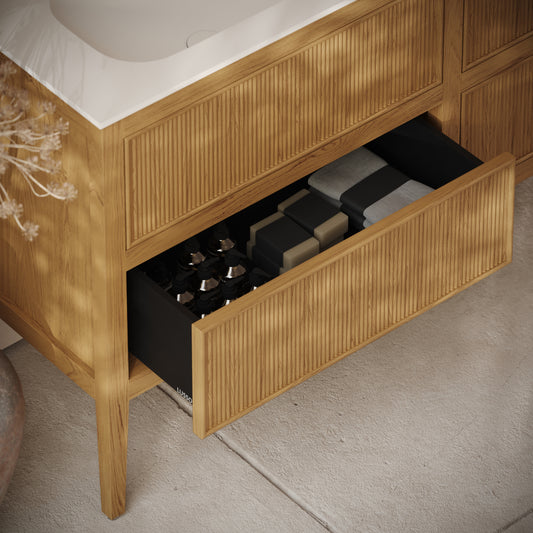 Hampton Natural Oak Floorstanding Double Vanity Unit with Matte White Basin 1600mm