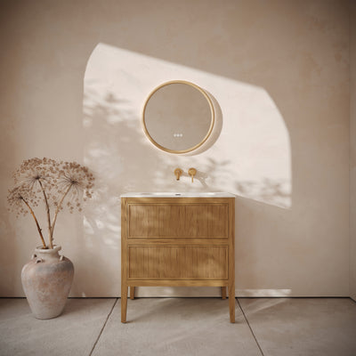 Hampton Oak Floorstanding Vanity Unit with Matte White Basin 800mm
