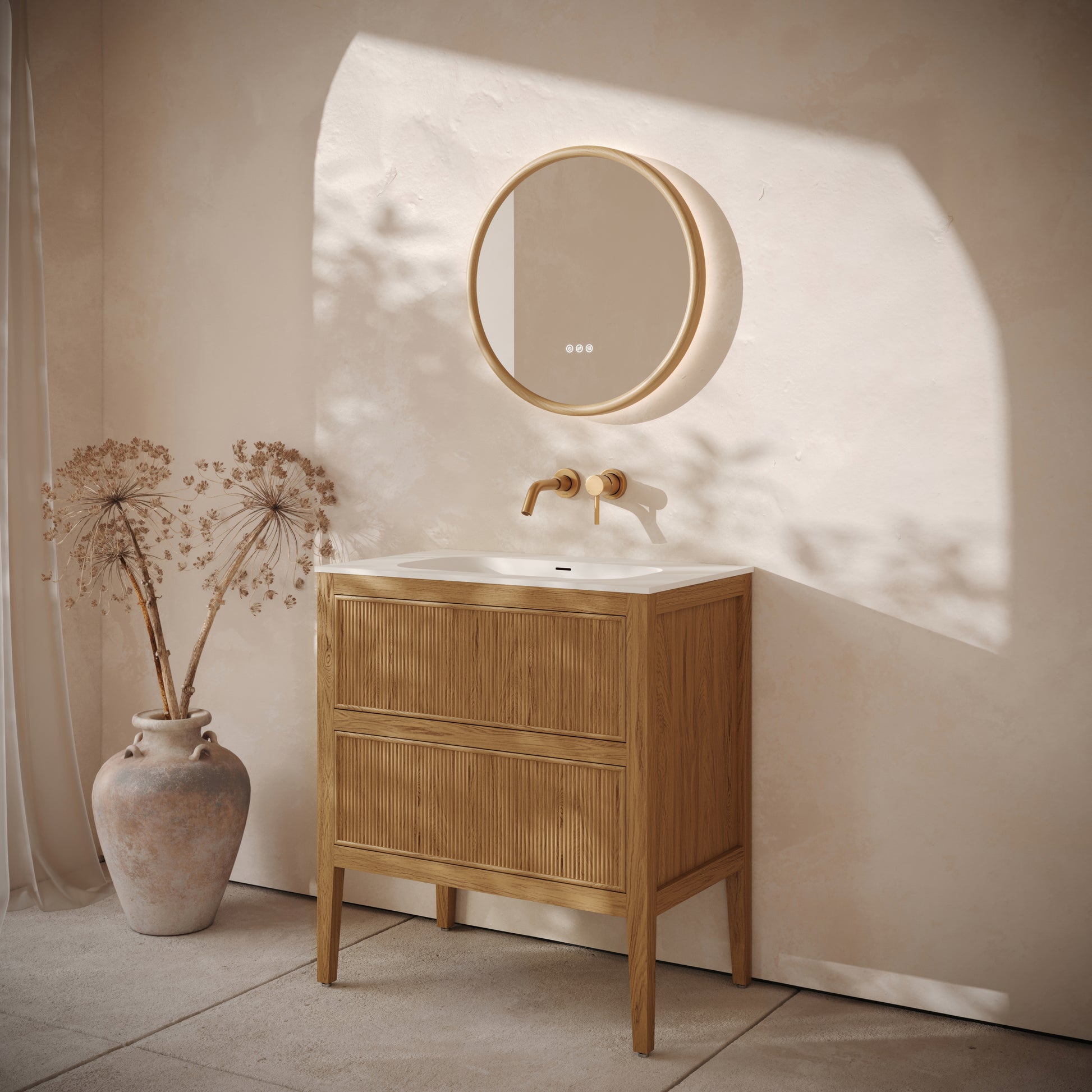 Hampton Oak Floorstanding Vanity Unit with Matte White Basin 800mm