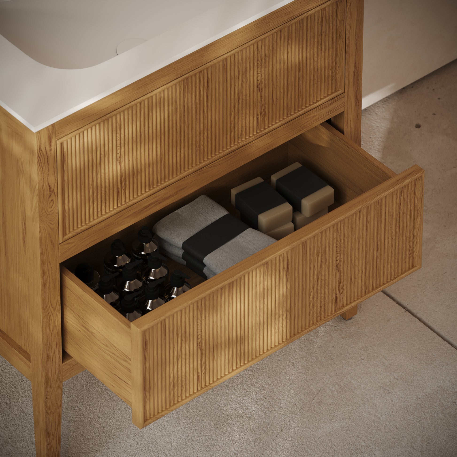 Hampton Oak Floorstanding Vanity Unit with Matte White Basin 800mm