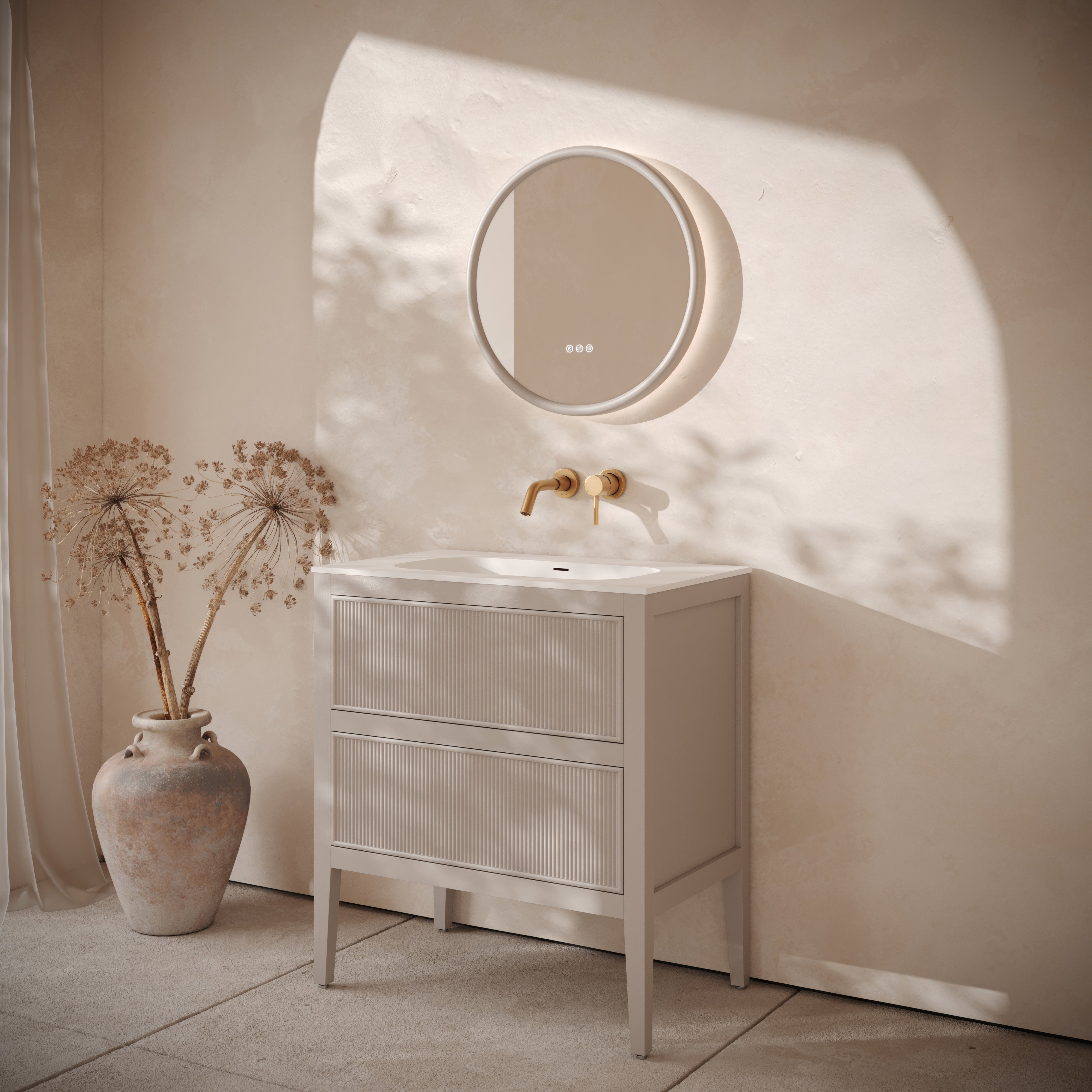 Hampton Beige Freestanding Vanity Unit & White Basin 800mm | LUSSO