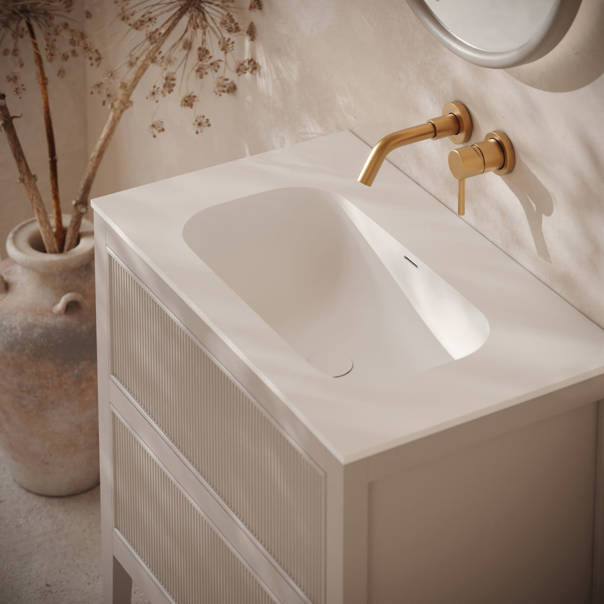Hampton Beige Freestanding Vanity Unit & White Basin 800mm | LUSSO