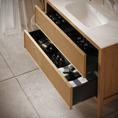 Hampton Natural Oak Floorstanding Vanity Unit with Matte White Basin 1200mm