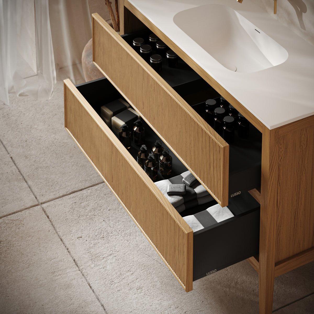 Hampton Oak Freestanding Vanity Unit & White Basin 1200mm | LUSSO