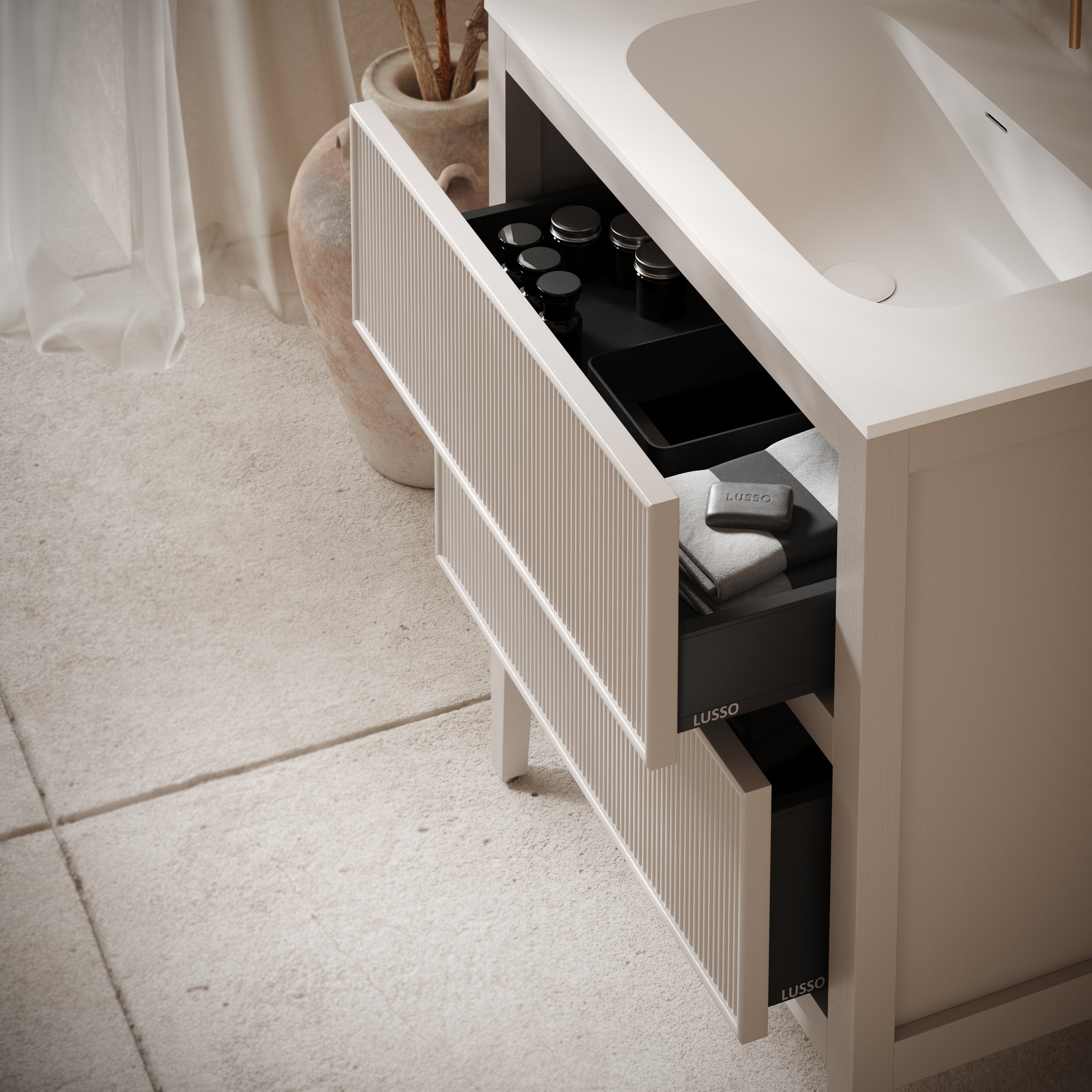 Hampton Beige Freestanding Vanity Unit & White Basin 800mm | LUSSO
