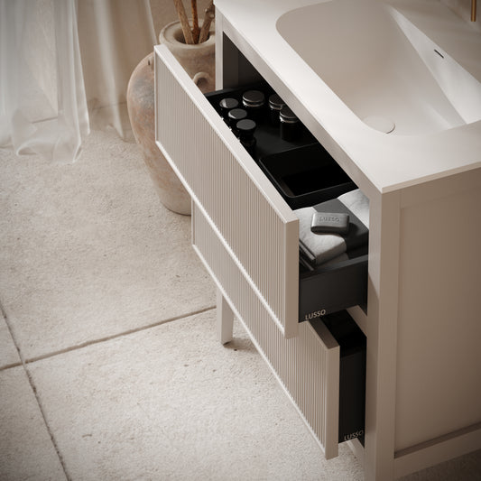 Hampton Velvet Beige Floorstanding Vanity Unit with Matte White Basin 800mm