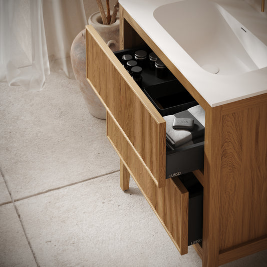 Hampton Natural Oak Floorstanding Vanity Unit with Matte White Basin 800mm