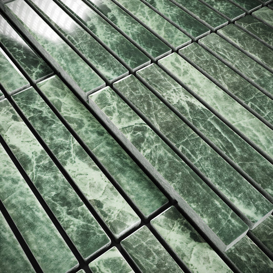 Stick Mosaic Verde Green Marble Glazed Porcelain Wall Tile 282 x 294mm