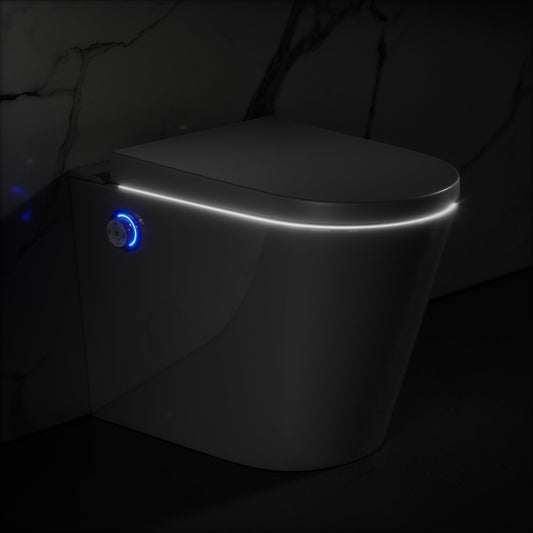 Intellismart Back To Wall Rimless Bidet Toilet with Concealed Cistern and Aged Bronze Flush Plate