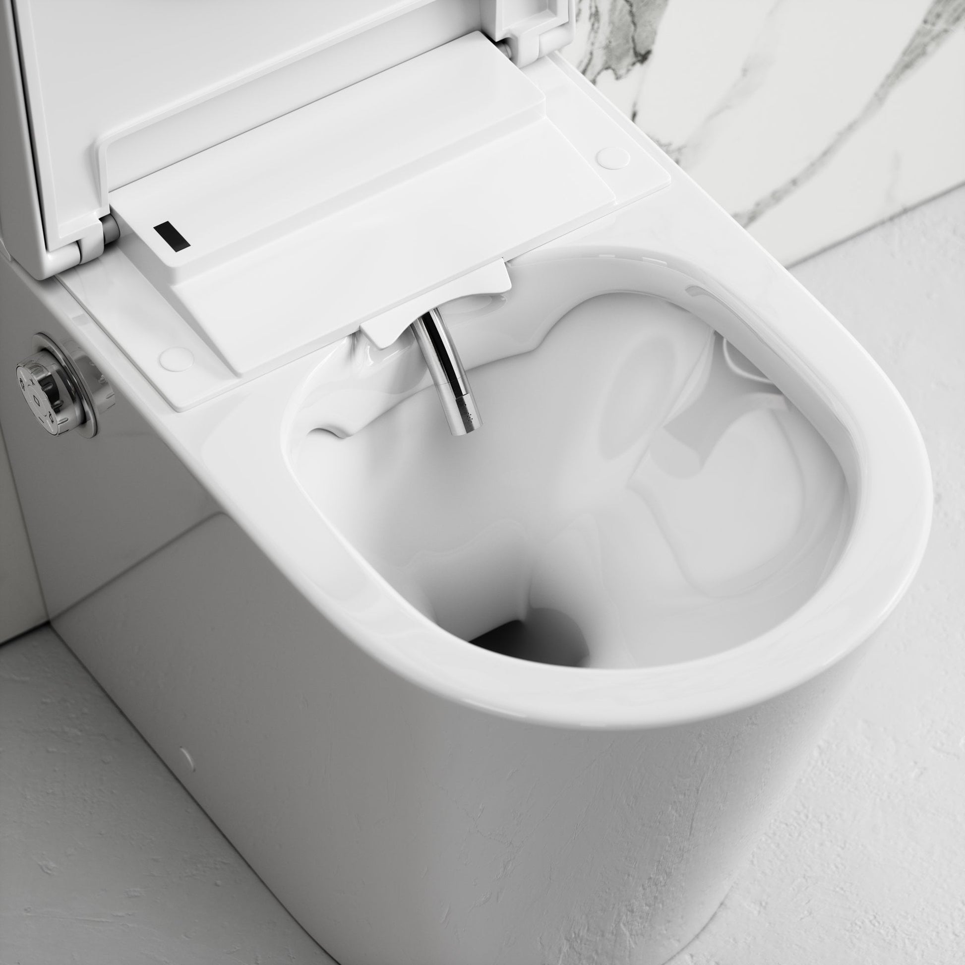 Intellismart Back To Wall Rimless Bidet Toilet with Concealed Cistern and Aged Bronze Flush Plate