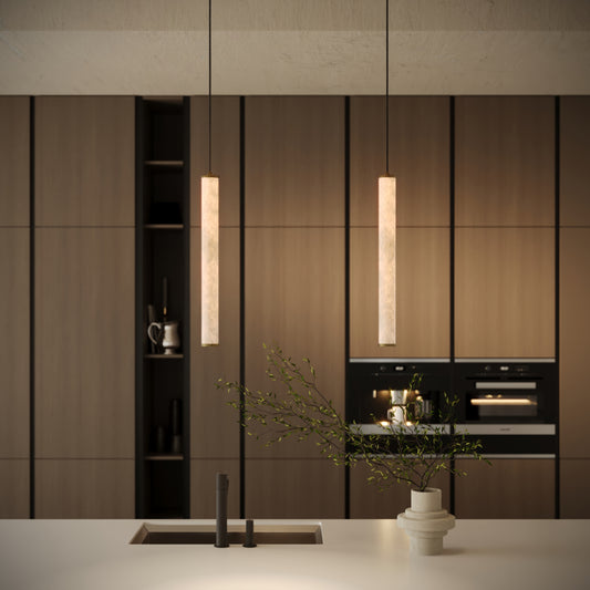 Luminosa Alabaster LED Pendant Light Burnished Brass 600mm