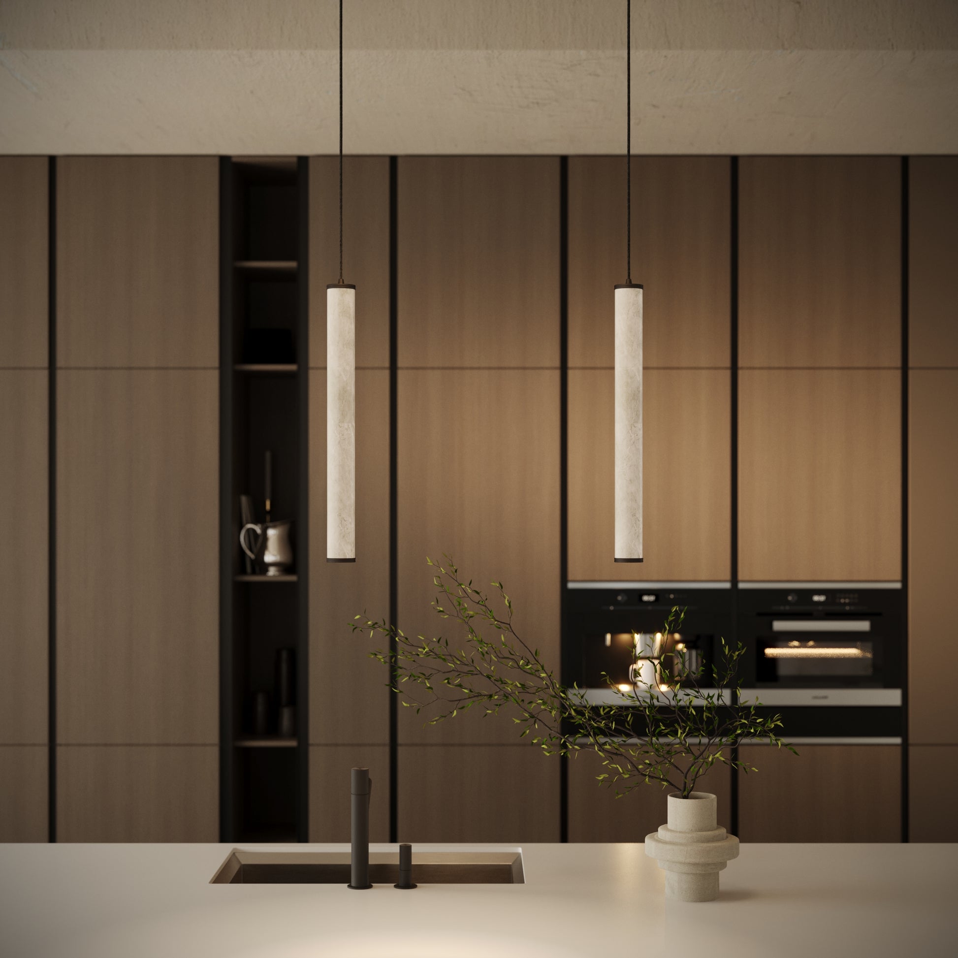 Luminosa Alabaster LED Pendant Light Deep Bronze 600mm