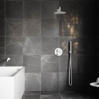 Luxe Silk Matte White Thermostatic Shower with Handheld Shower