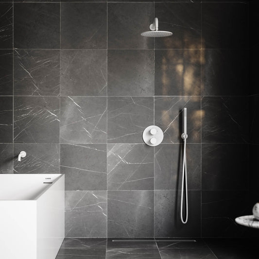 Luxe Silk Matte White Thermostatic Shower with Handheld Shower