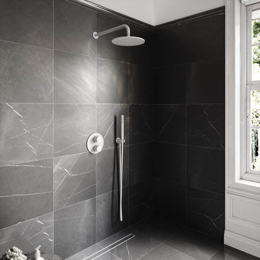 Luxe Silk Matte White Thermostatic Shower with Handheld Shower