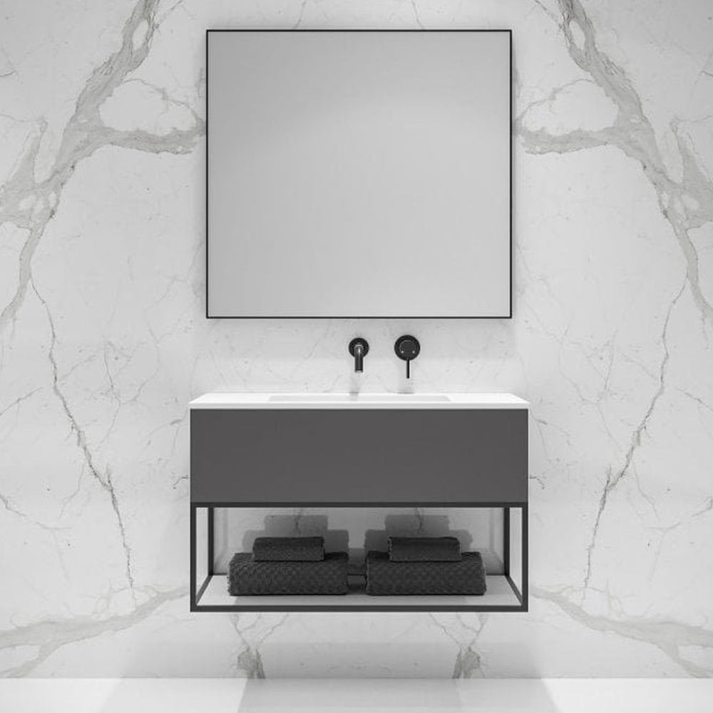 Luxe Mirror with Matte Black Slimline Metal Frame 900mm