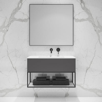 Luxe Mirror with Matte Black Slimline Metal Frame 900mm