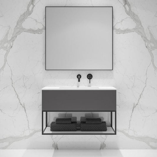 Luxe Mirror with Matte Black Slimline Metal Frame 900mm