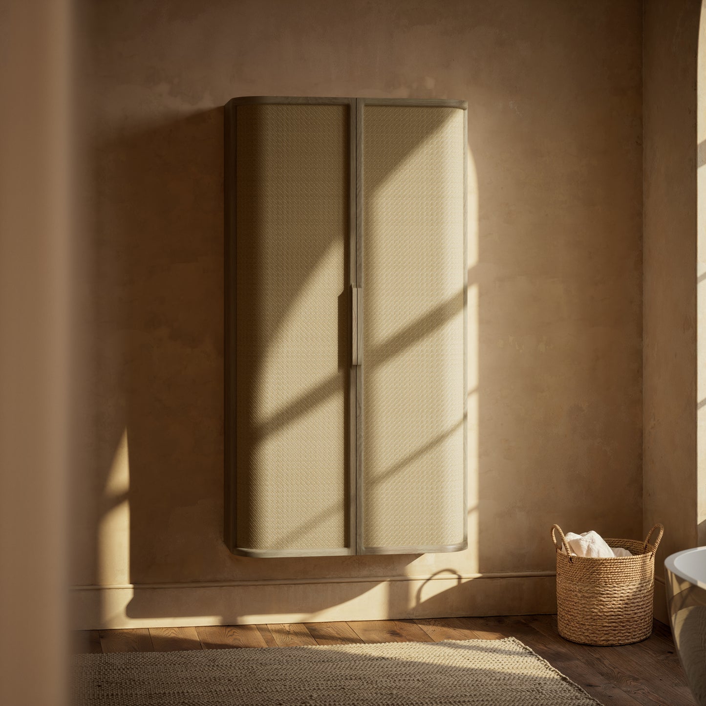 La Maison White Oak Rattan Wall Hung Storage Cabinet 800mm