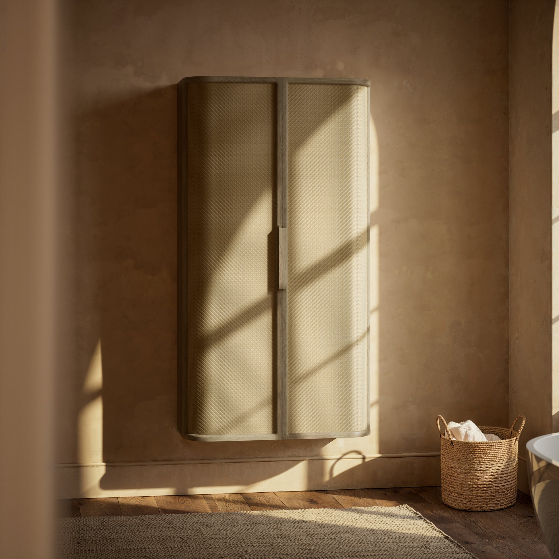 La Maison White Oak Rattan Wall Hung Storage Cabinet 800mm