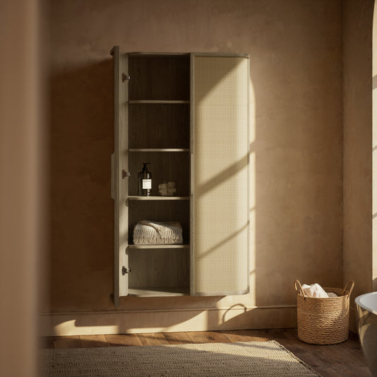 La Maison White Oak Rattan Wall Hung Storage Cabinet 800mm