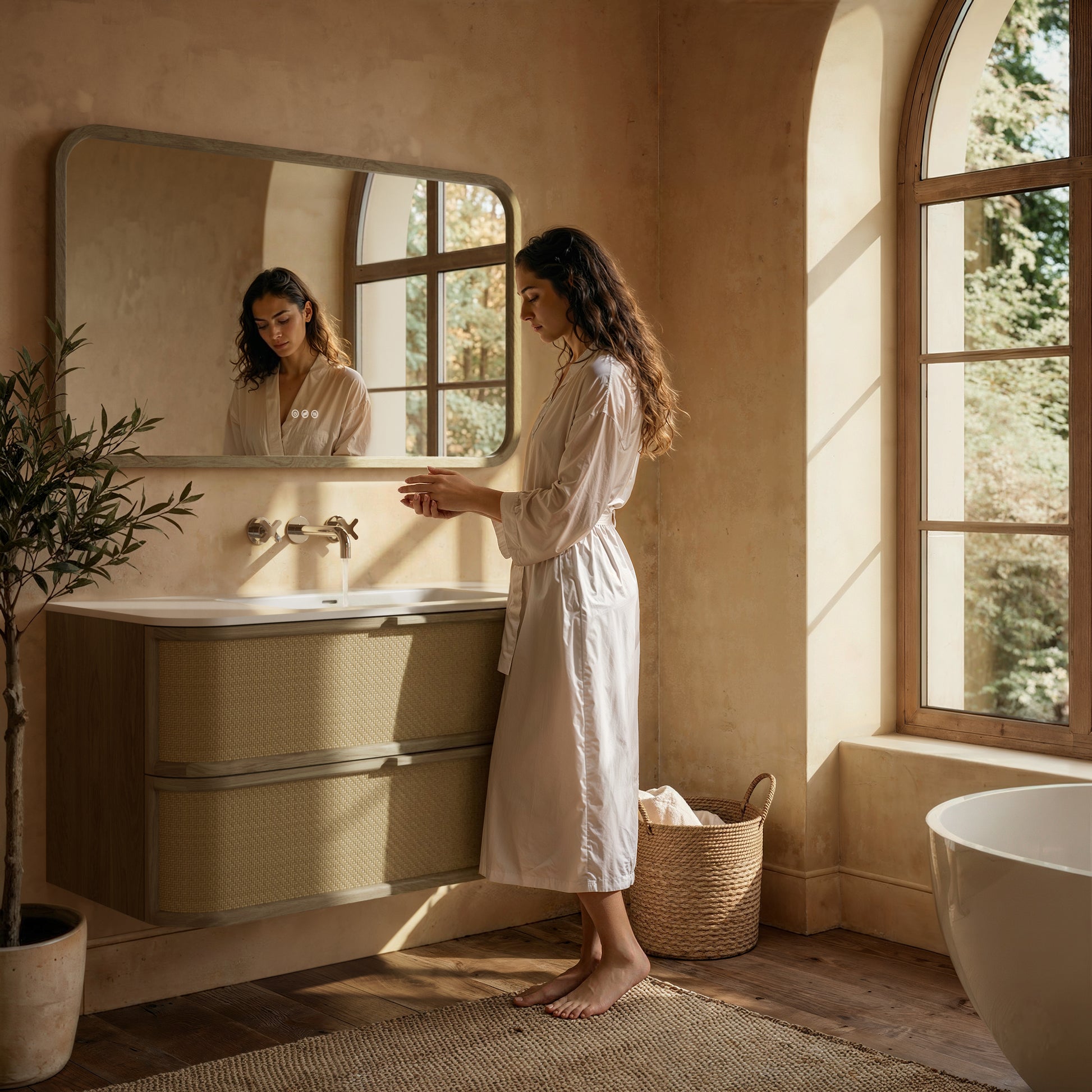 La Maison White Oak Rattan Wall Hung Vanity Unit 1200mm
