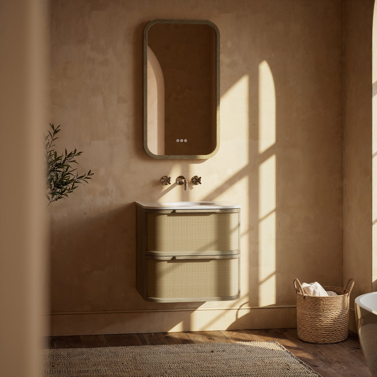 La Maison White Oak Rattan Wall Hung Vanity Unit 600mm