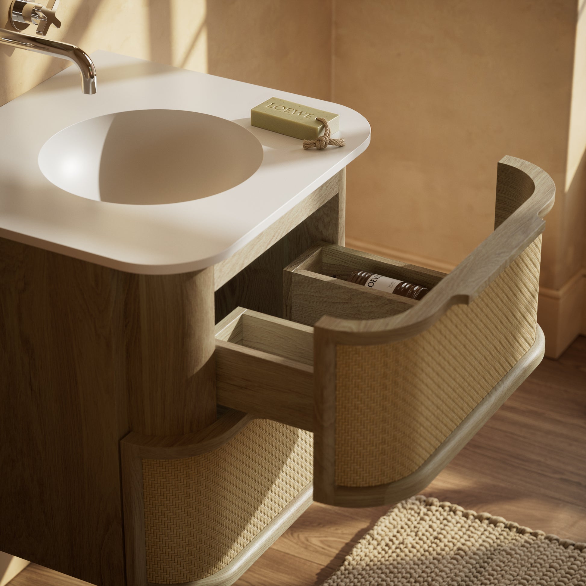 La Maison White Oak Rattan Wall Hung Vanity Unit 600mm