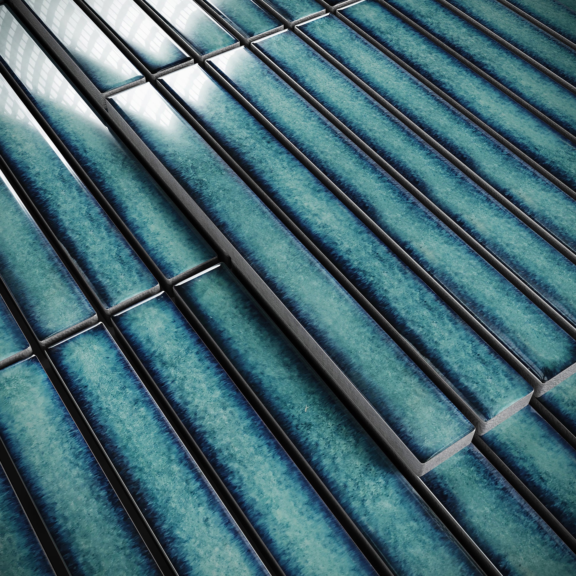 Linear Aqua Gem Blue Glazed Porcelain Mosaic Tile Sample