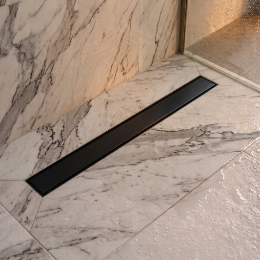 Linear Matte Black Tileable Wetroom Waste Kit