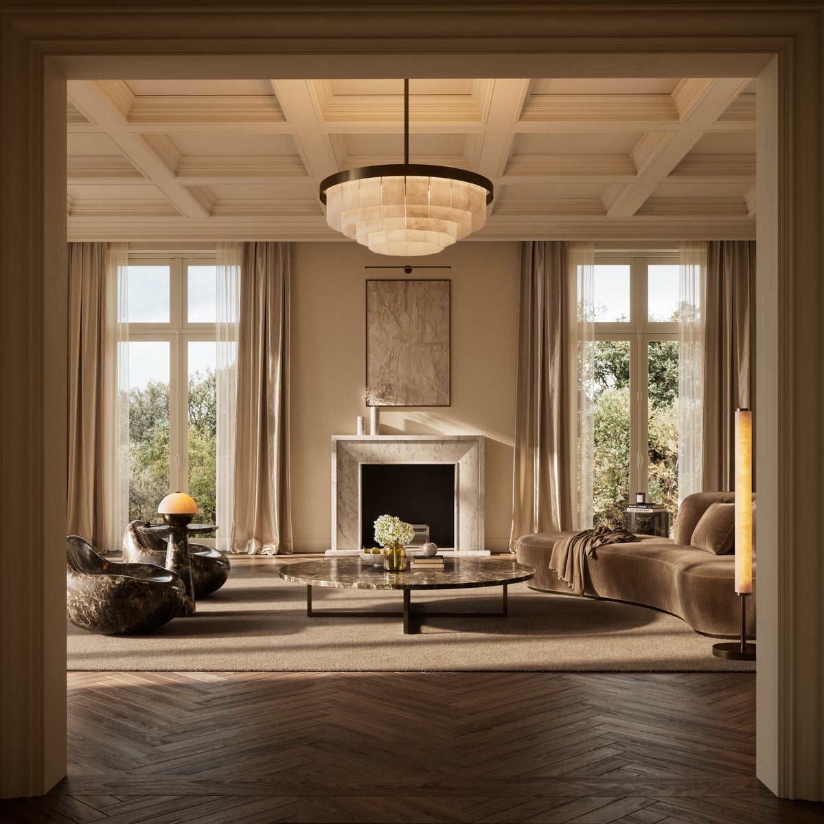 Chloe Alabaster & Burnished Brass LED Floor Lamp