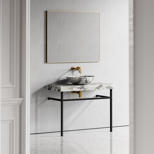 Lomazzo Arabescato Marble Countertop Matte Black Vanity Unit 1000mm