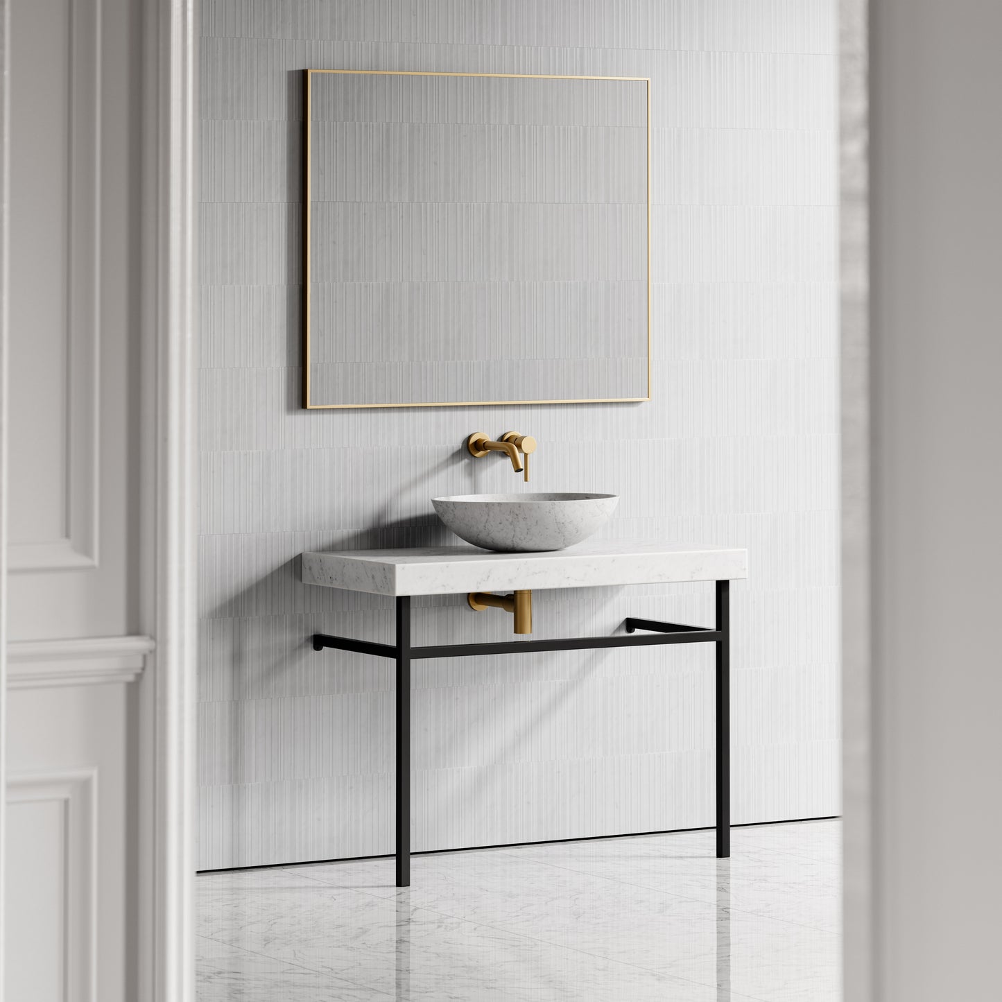 Lomazzo Carrara Marble Countertop Matte Black Vanity Unit 1000mm