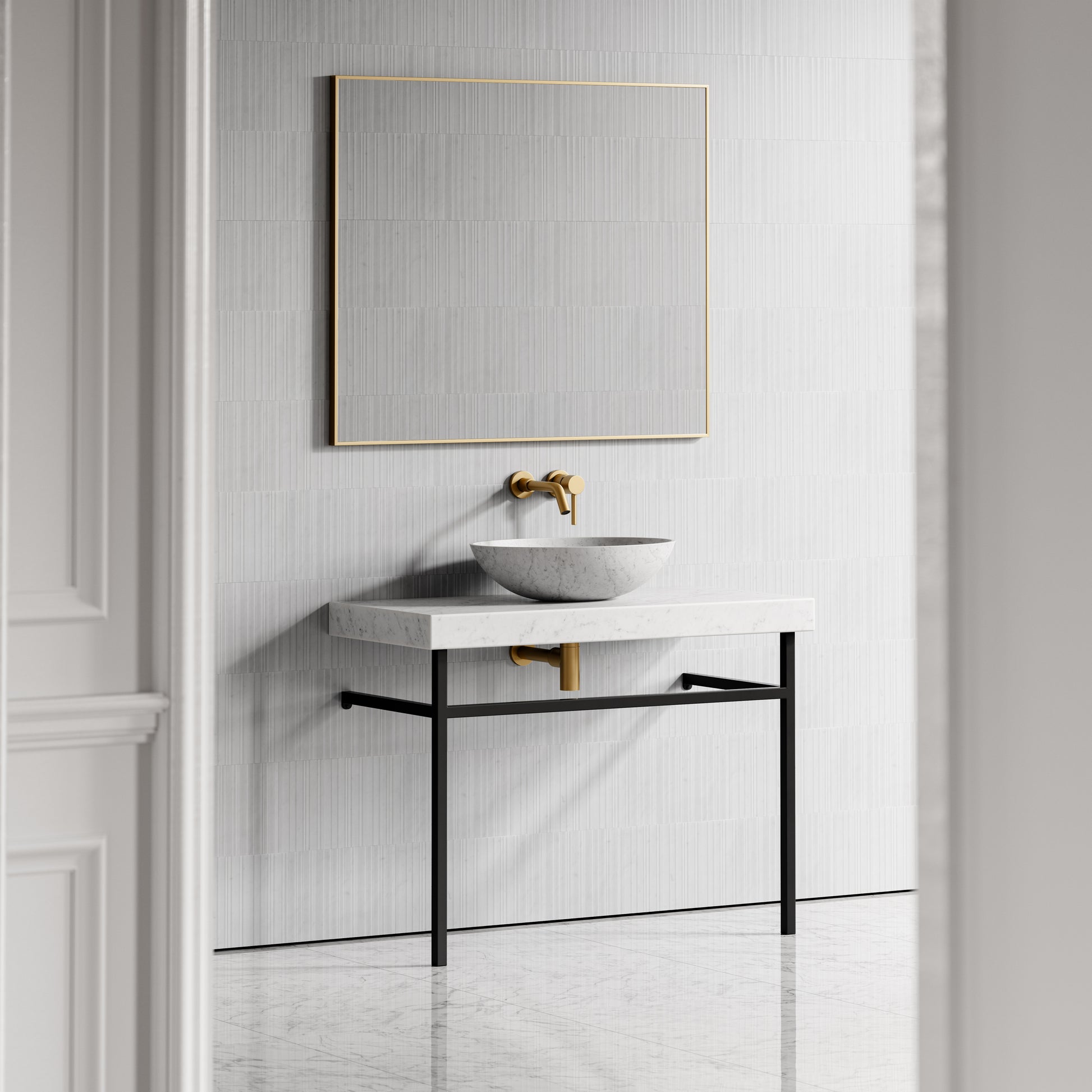 Lomazzo Carrara Marble Countertop Matte Black Vanity Unit 1000mm