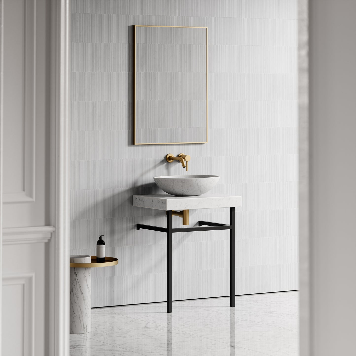 Lomazzo Carrara Marble Countertop Matte Black Vanity Unit 600mm