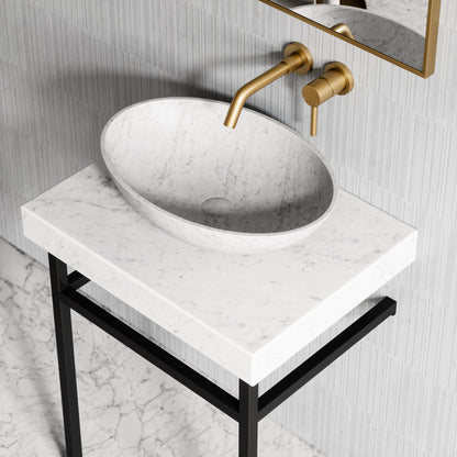 Lomazzo Carrara Marble Countertop Matte Black Vanity Unit 600mm