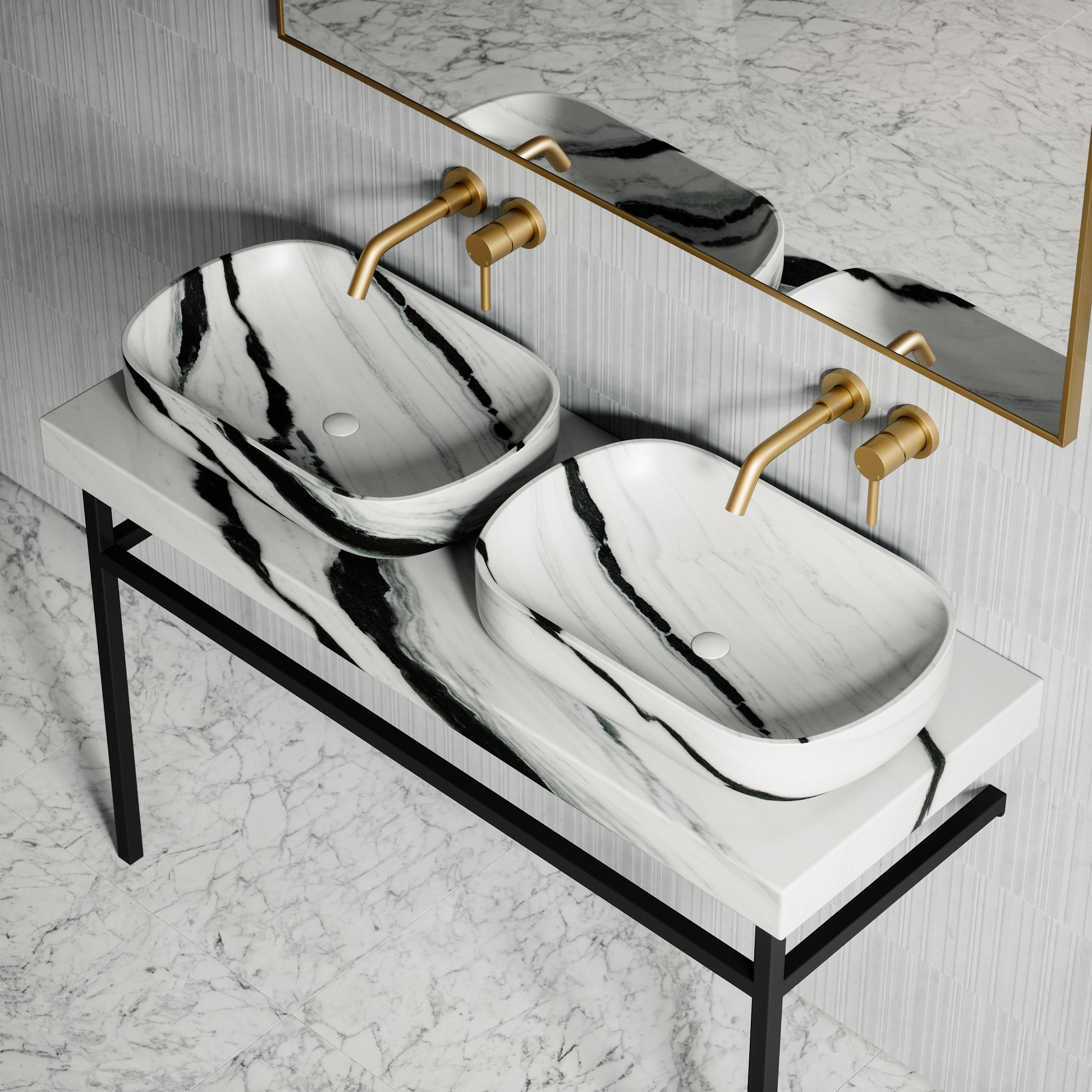 Lomazzo Panda Marble Countertop Matte Black Vanity Unit 1200mm