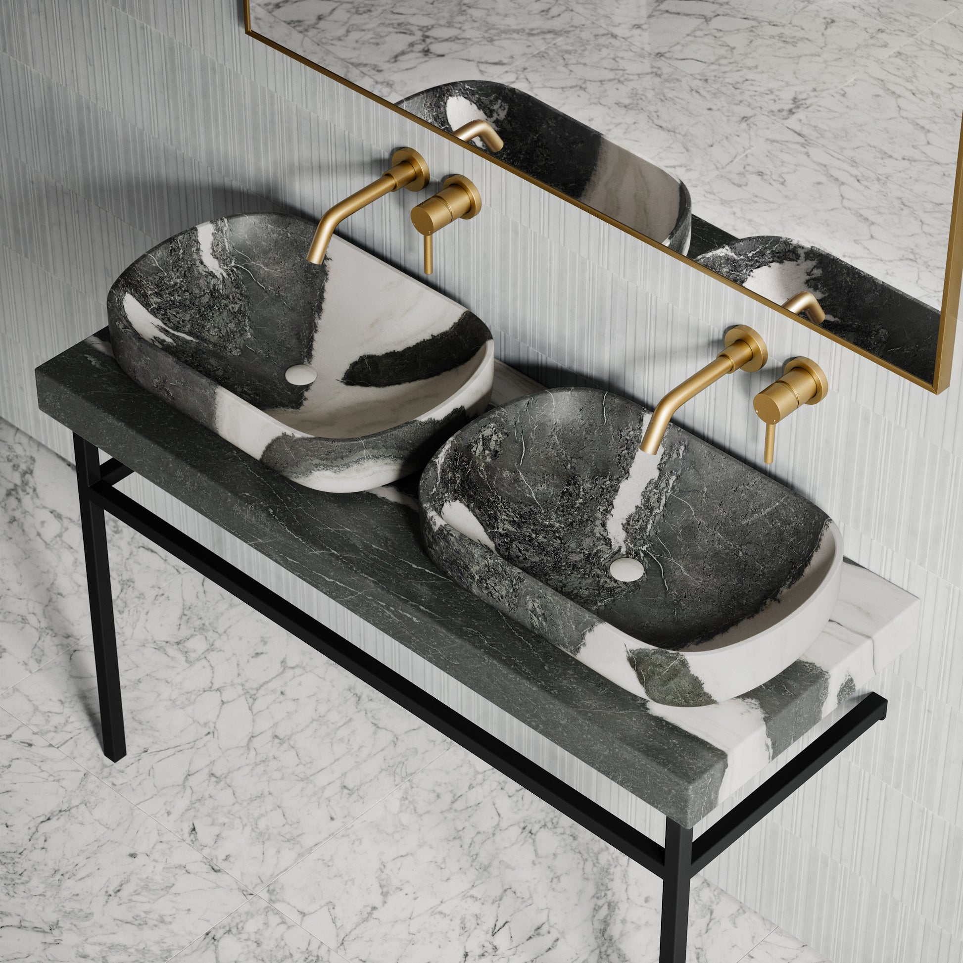 Lomazzo Panda Marble Countertop Matte Black Vanity Unit 1200mm