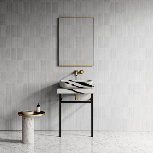 Lomazzo Panda Marble Countertop Matte Black Vanity Unit 600mm