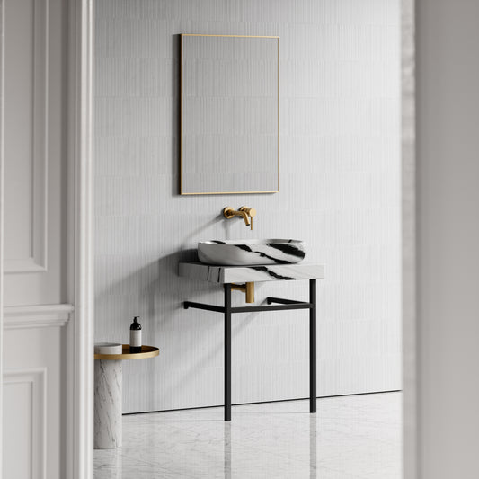 Lomazzo Panda Marble Countertop Matte Black Vanity Unit 600mm