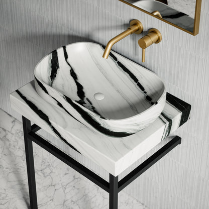 Lomazzo Panda Marble Countertop Matte Black Vanity Unit 600mm