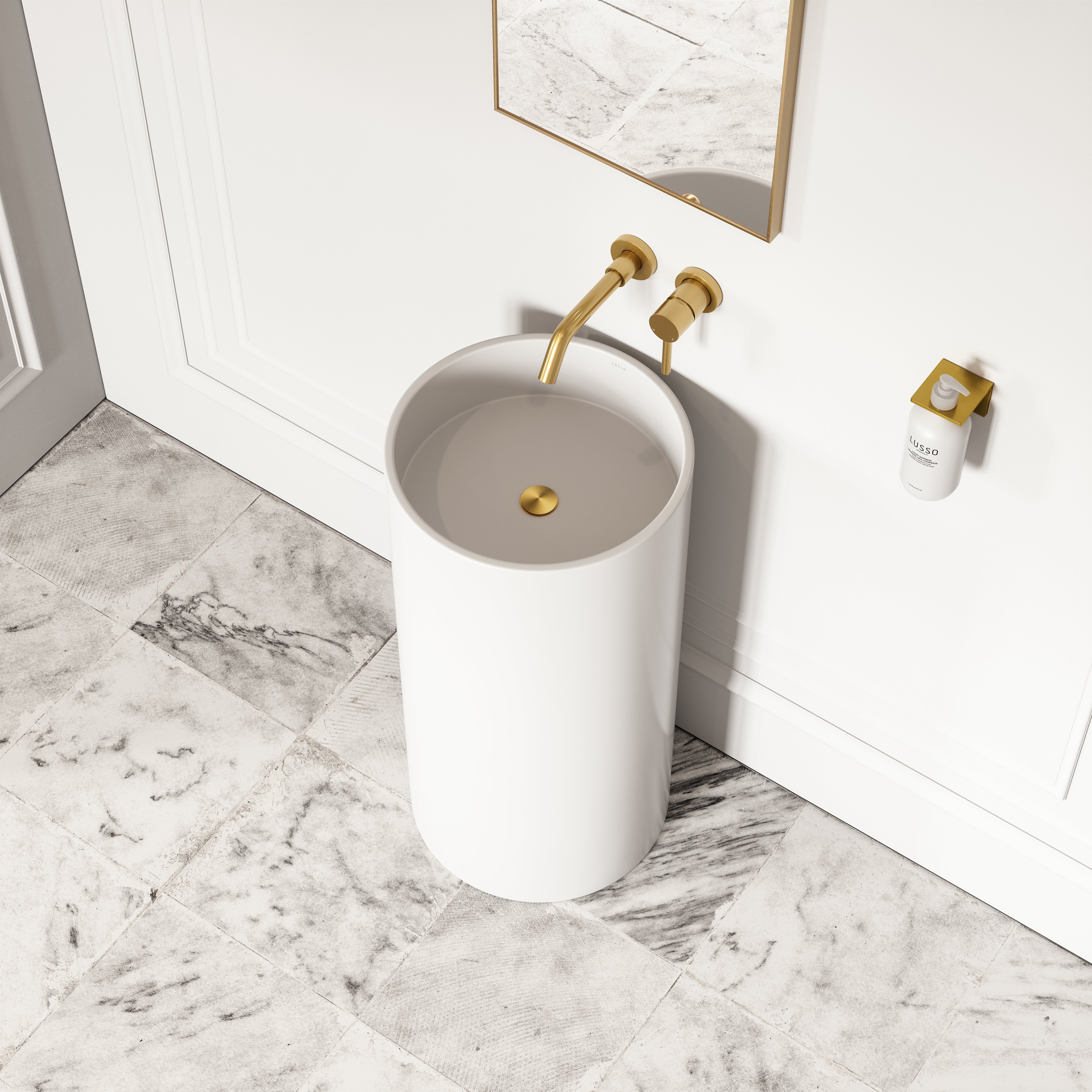 Alina White Cylinder Freestanding Stone Basin 400mm - LUSSO