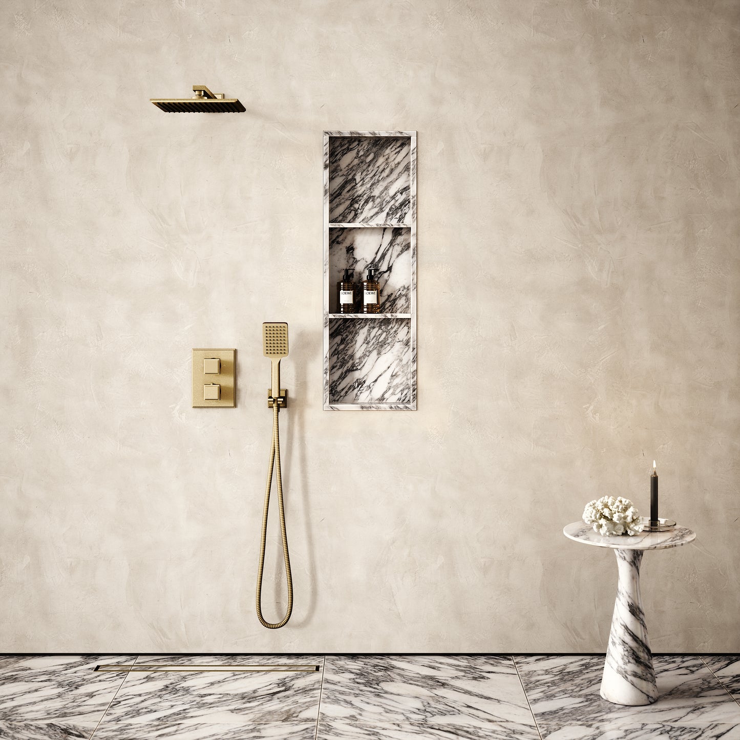 Almara Arabescato Marble Bathroom Shower Niche 900mm