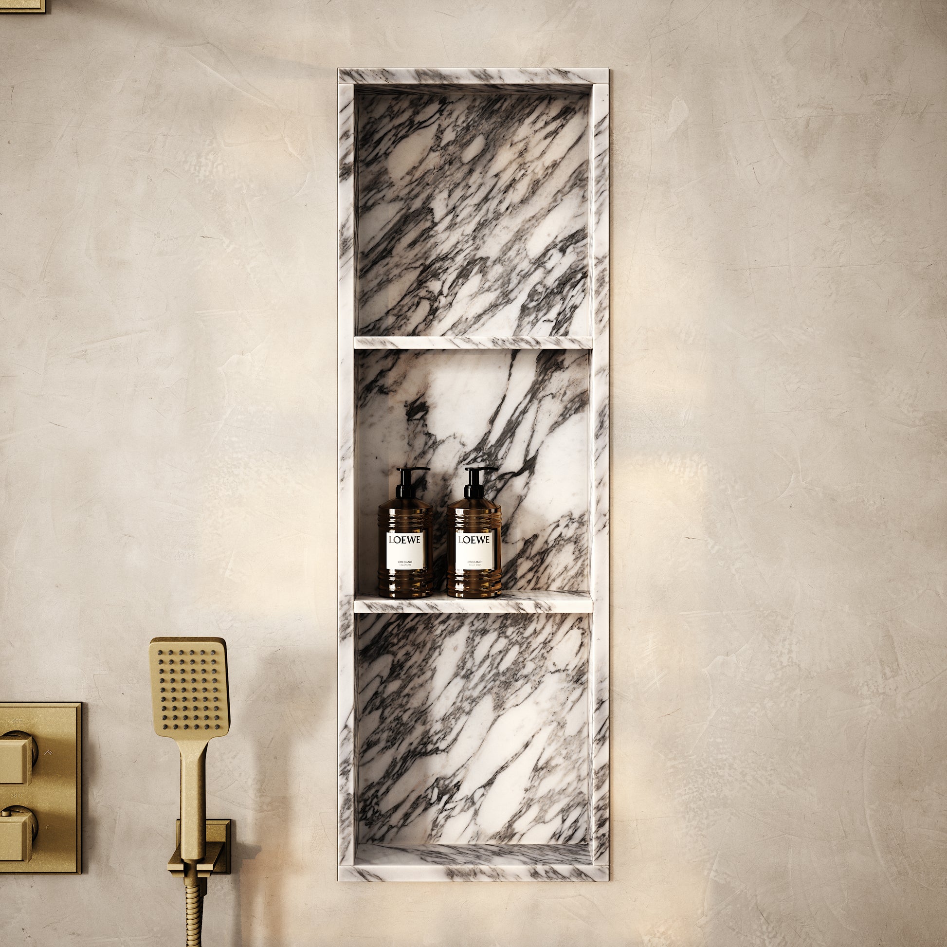 Almara Arabescato Marble Bathroom Shower Niche 900mm