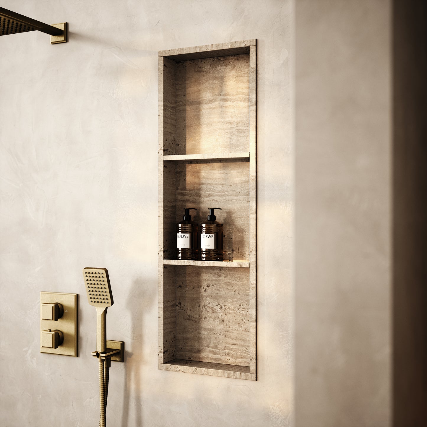 Almara Travertine Stone Bathroom Shower Niche 900mm