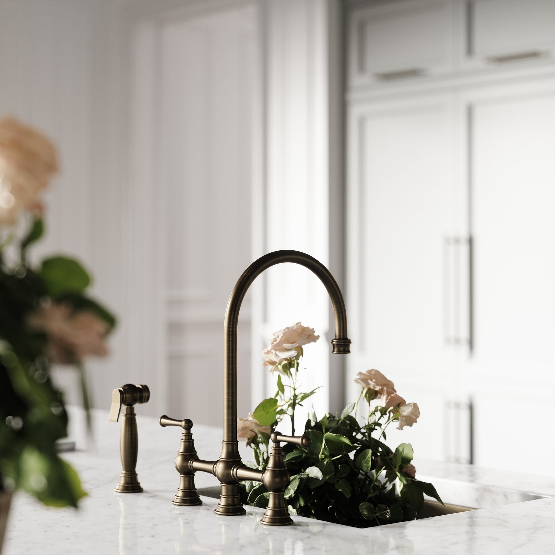 Asbury 4-Hole Traditional Kitchen Tap Brushed Bronze