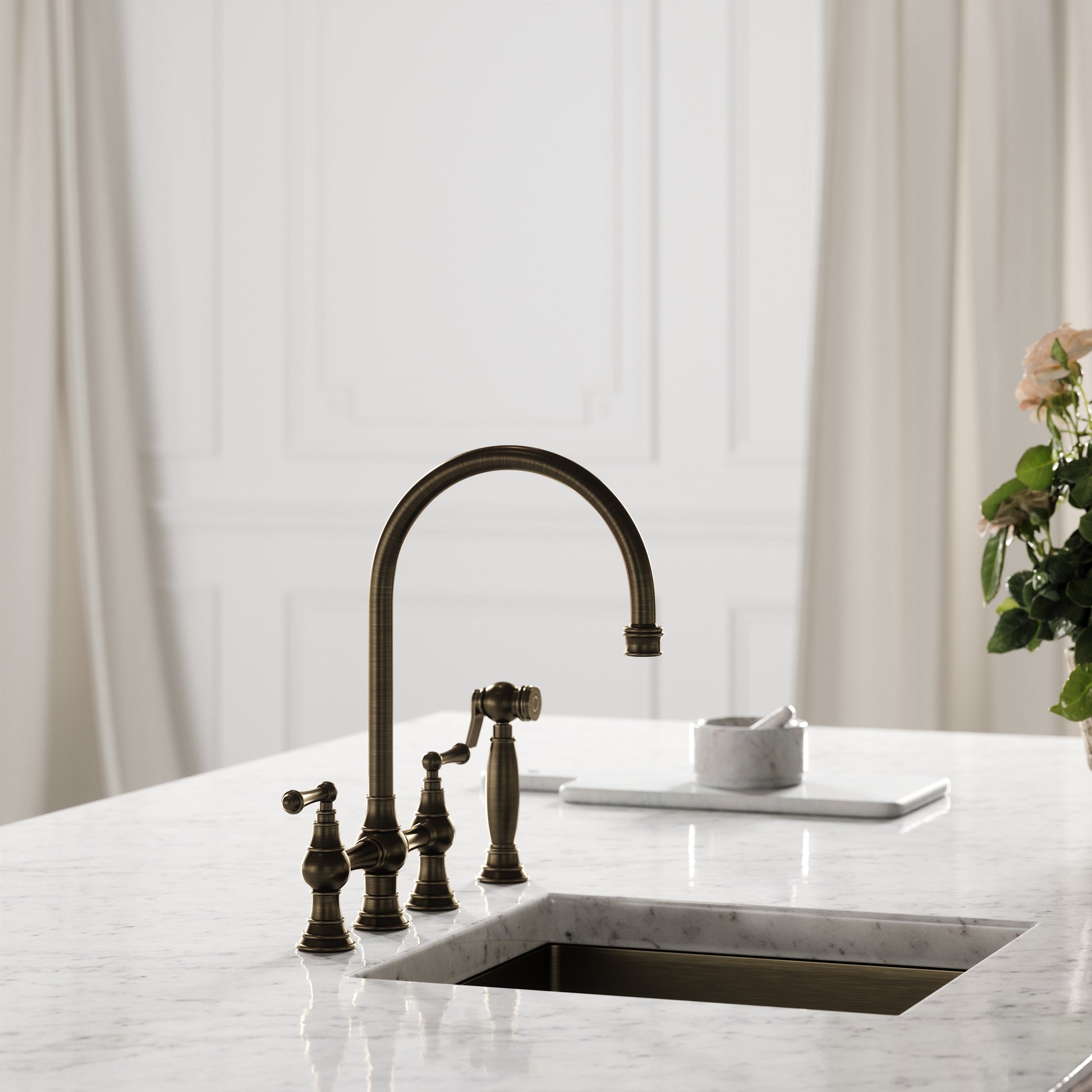 Asbury 4-Hole Traditional Kitchen Tap Brushed Bronze