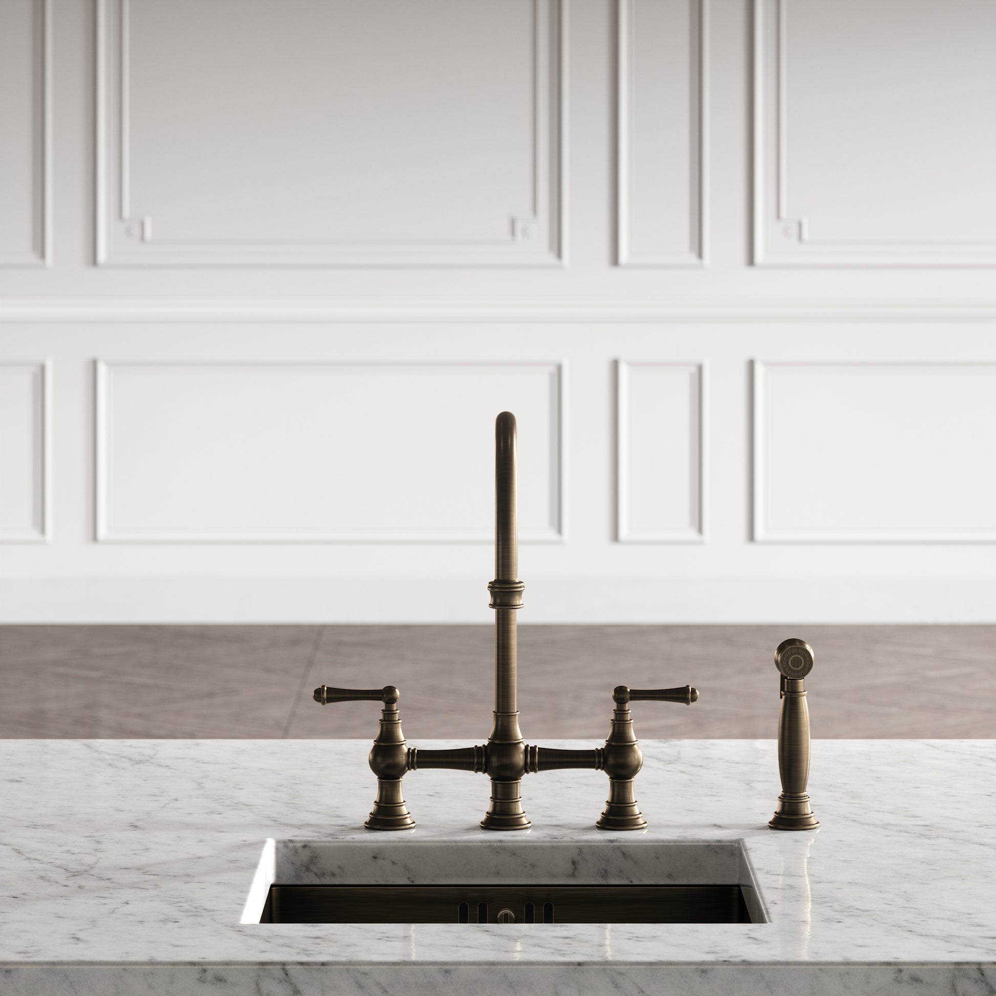 Asbury 4-Hole Traditional Kitchen Tap Brushed Bronze