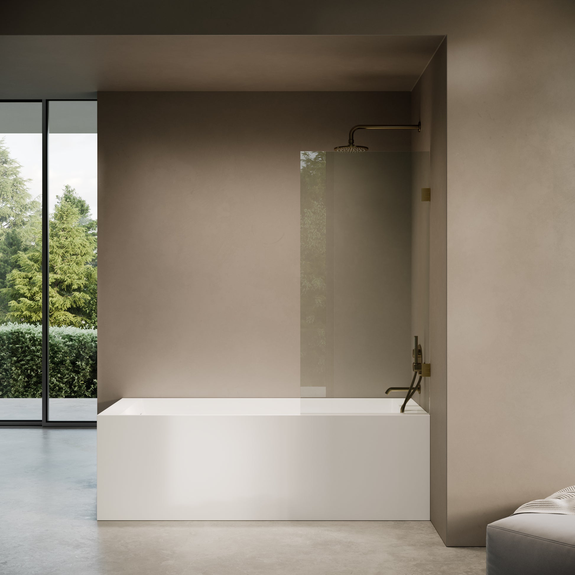 Cabina Aged Bronze Frameless Hinged Bath Shower Screen 800mm